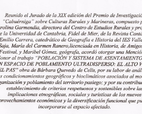 Premio cabuérniga 2011 Mención de Honor Fallo del Jurado